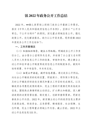 镇2022年政务公开工作总结