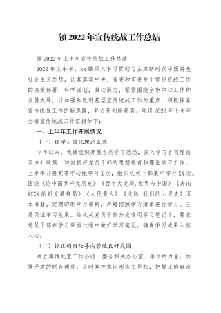 镇2022年宣传统战工作总结