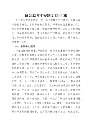 镇2022年平安建设工作汇报（1）