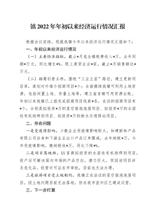 镇2022年年初以来经济运行情况汇报