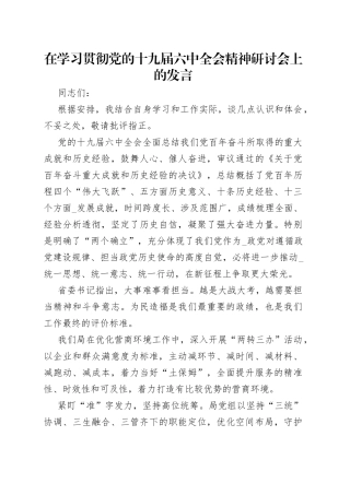 在学习贯彻党的十九届六中全会精神研讨会上的发言