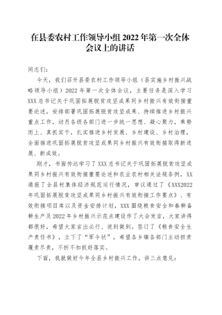 在县委农村工作领导小组2022年第一次全体会议上的讲话