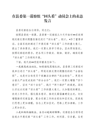在县委第一巡察组“回头看”动员会上的表态发言
