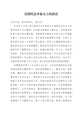 在团代会开幕式上的讲话