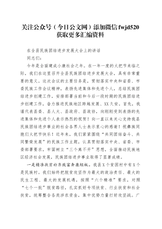 在全县民族团结进步发展大会上的讲话(1)