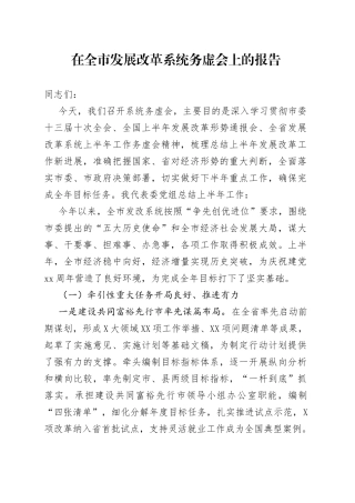 在全市发展改革系统务虚会上的报告