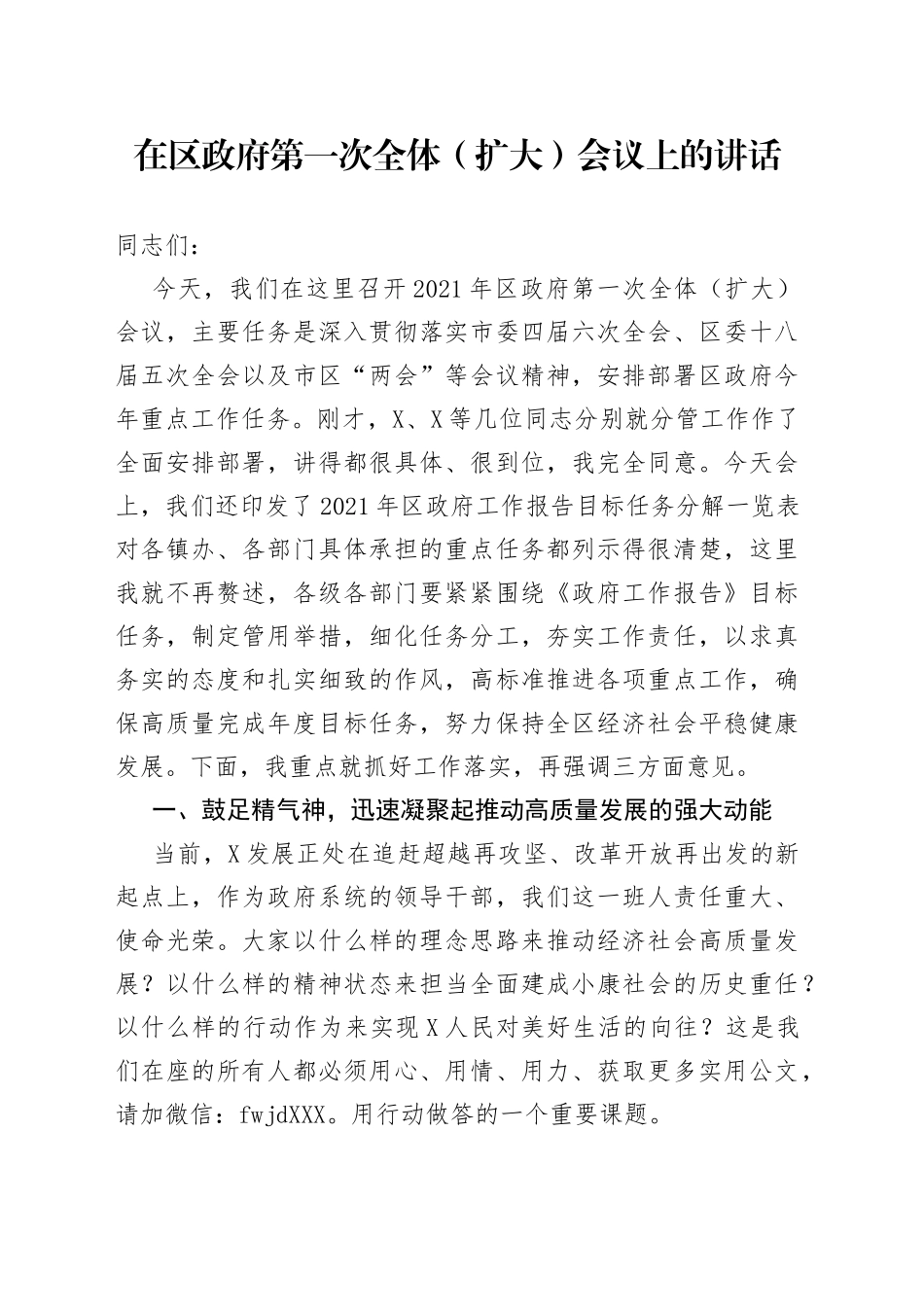 在区政府第一次全体（扩大）会议上的讲话_第1页