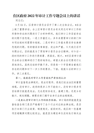 在区政府2022年审计工作专题会议上的讲话