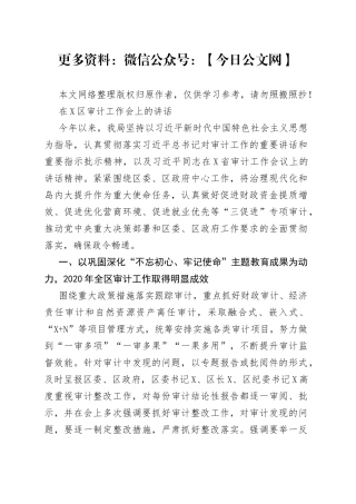 在区审计工作会上的讲话