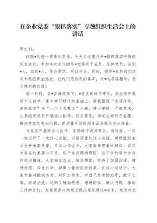 在企业党委“狠抓落实”专题组织生活会上的讲话