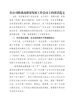 在公司推进高质量发展工作会议上的讲话范文