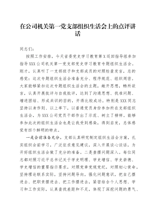 在公司机关第一党支部组织生活会上的点评讲话