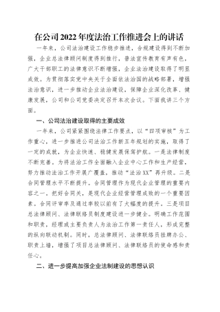 在公司2022年度法治工作推进会上的讲话