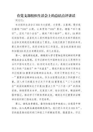 在党支部组织生活会上的总结点评讲话