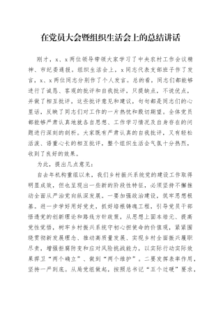 在党员大会暨组织生活会上的总结讲话