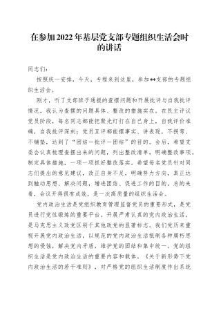 在参加2022年基层党支部专题组织生活会时的讲话5093