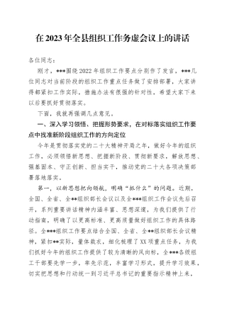 在2023年全县组织工作务虚会议上的讲话3260