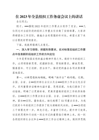 在2023年全县组织工作务虚会议上的讲话
