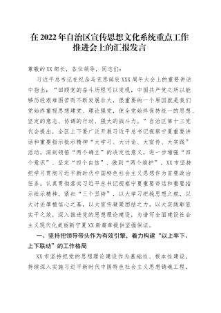 在2022年自治区宣传思想文化系统重点工作推进会上的汇报发言27