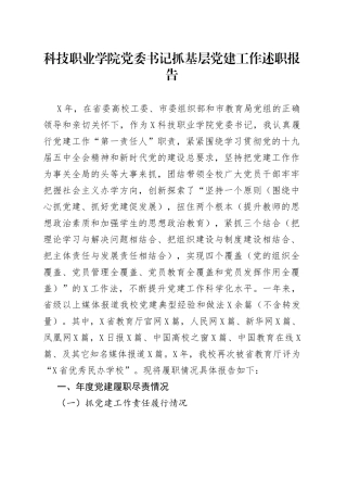学院党委书记抓基层党的建设工作述职报告