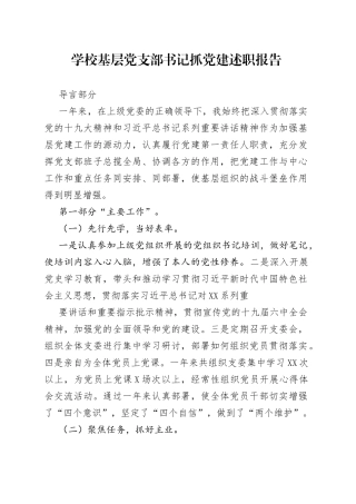 学校基层党支部书记抓党建述职报告
