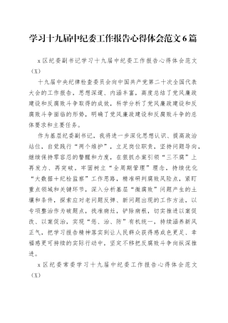 学习十九届中纪委工作报告心得体会范文6篇