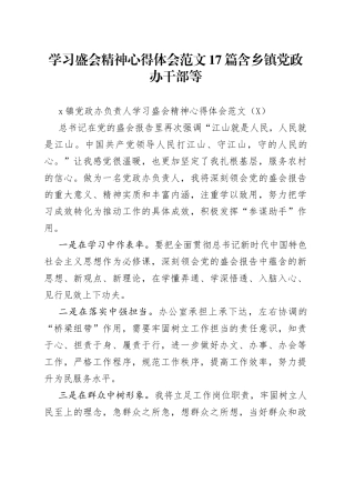 学习盛会精神心得体会范文17篇含乡镇党政办干部等