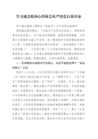 学习盛会精神心得体会从严治党自我革命