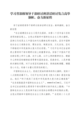 学习省部级领导干部研讨班讲话研讨发言高举旗帜，奋力新征程
