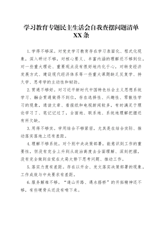 学习教育专题民主生活会自我查摆问题清单13条