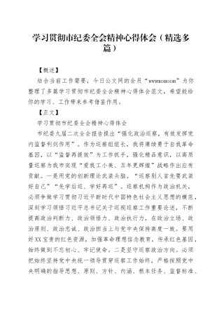 学习贯彻市纪委全会精神心得体会（精选多篇）