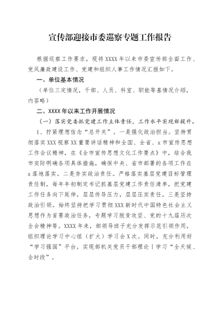 宣传部迎接市委巡察专题工作报告