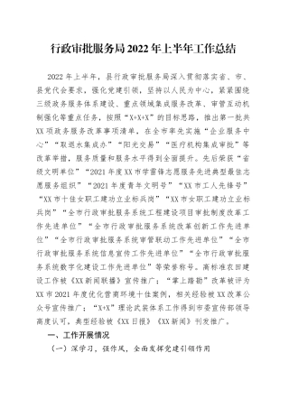 行政审批服务局2022年上半年工作总结