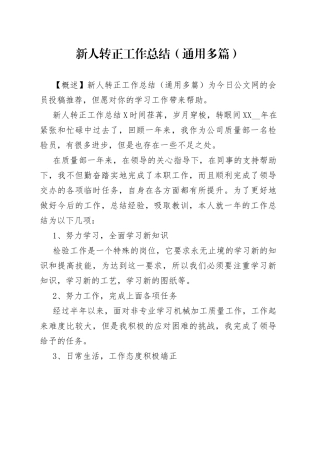 新人转正工作总结（通用多篇）