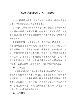 新版销售助理个人工作总结