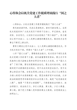 心得体会以机关党建工作提质增效践行“国之大者”