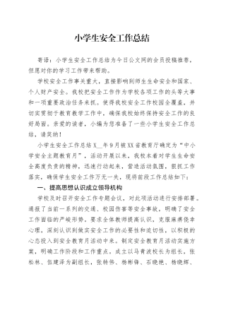 小学生安全工作总结