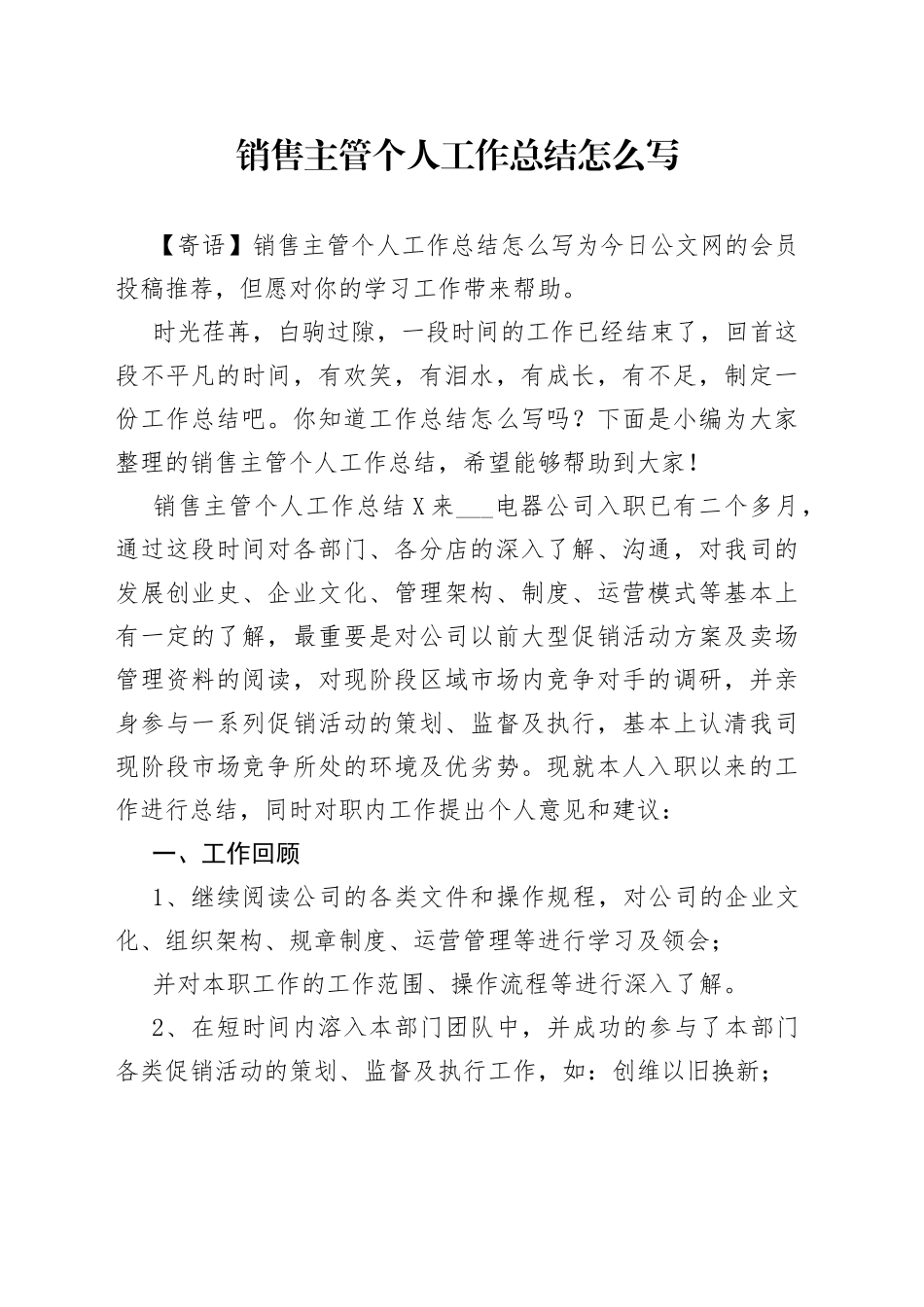销售主管个人工作总结怎么写_第1页