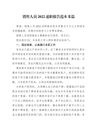 销售人员2022述职报告范本多篇