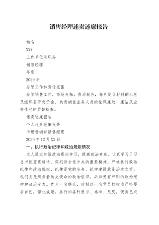 销售经理述责述廉报告