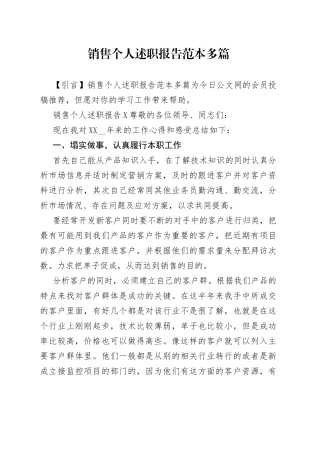 销售个人述职报告范本多篇