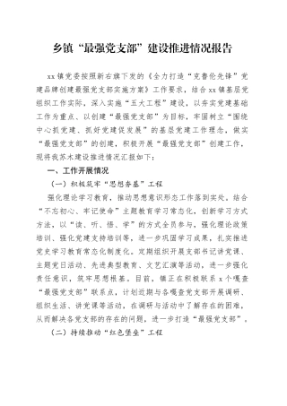 乡镇“最强党支部”建设推进情况报告
