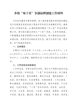 乡镇“双十星”争创品牌创建工作材料