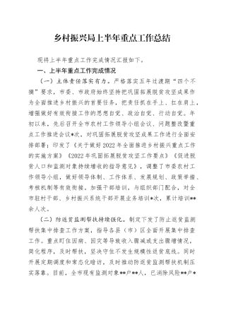 乡村振兴局上半年重点工作总结
