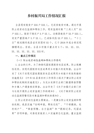 乡村振兴局工作情况汇报