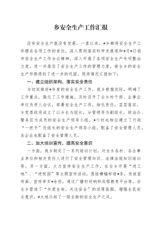 乡安全生产工作汇报
