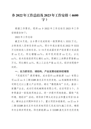 乡2022年工作总结及2023年工作安排(1)