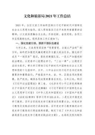 文化和旅游局2021年工作总结