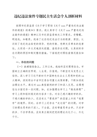 违纪违法案件专题民主生活会个人剖析材料