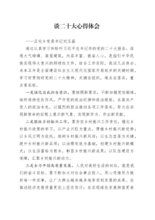 汪屯乡党委书记刘玉磊：谈二十大心得体会20221016